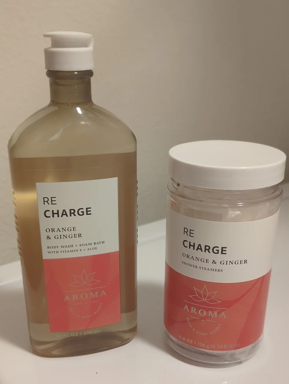 Bath & Body Works RE CHARGE Orange & Ginger Body Wash Duo with White Caps